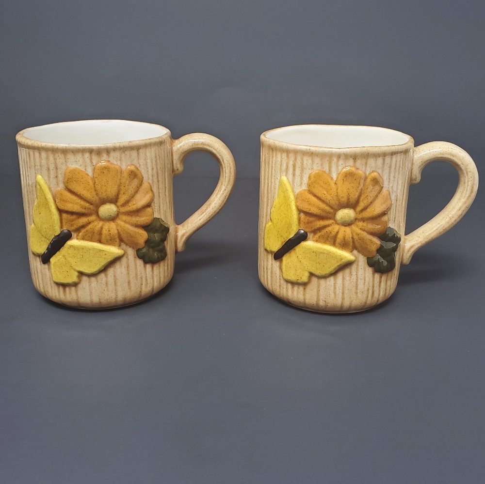 Vintage Handmade Porcelain Mugs - Set of 2